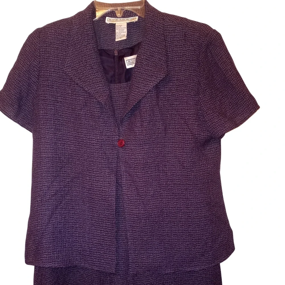 Jessica Howard Purple 2 Piece Dress Set Jacket Blazer‎ Sheath Midi Size 8